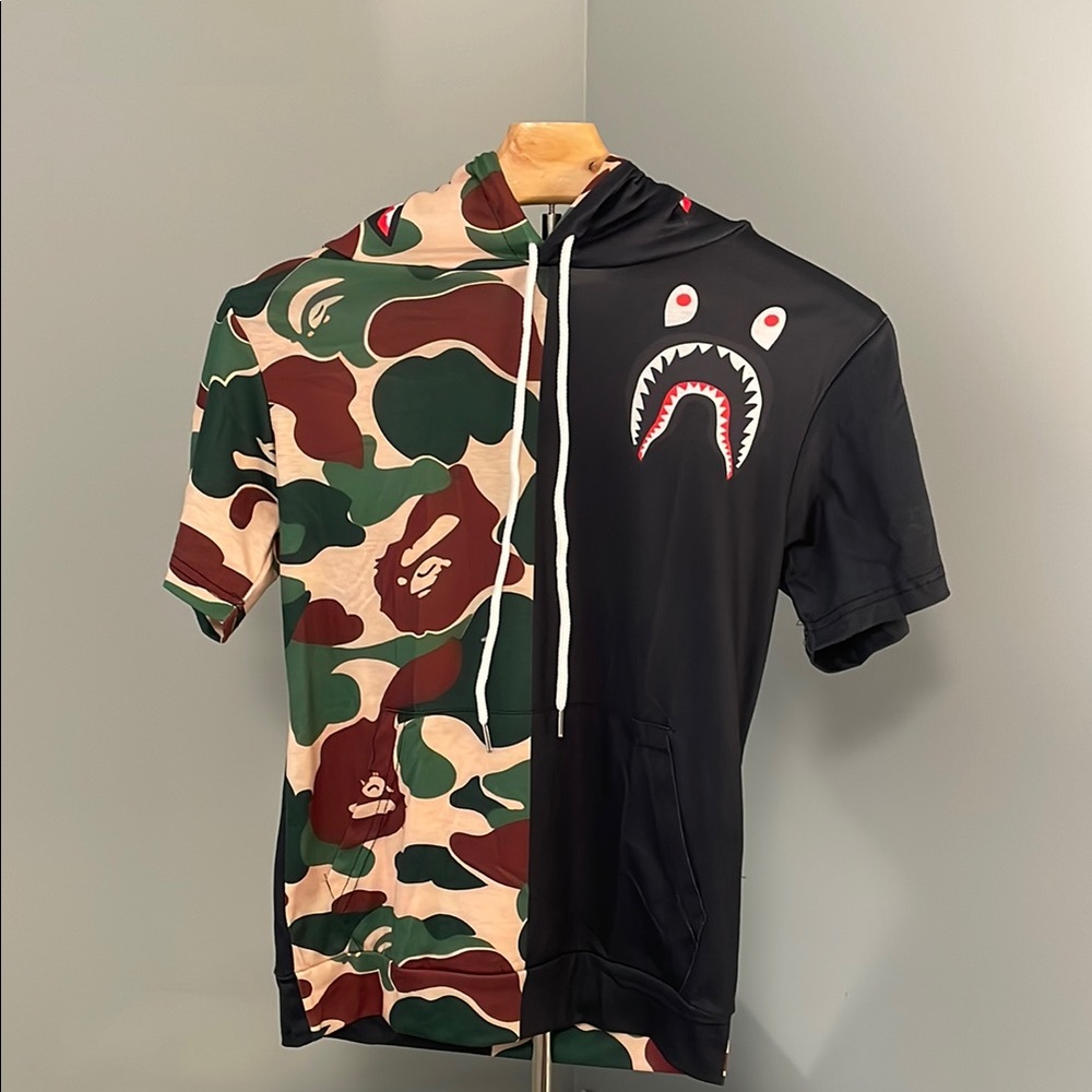 Fashion Camo Camouflage Black Shark Hoodie short sleeve hooded